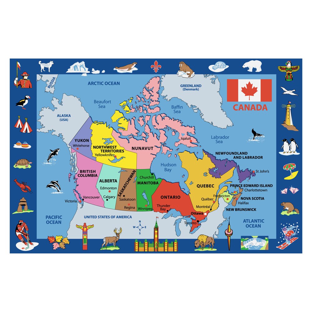 Map of Canada Multicolored Accent Rug - 8' x 11'