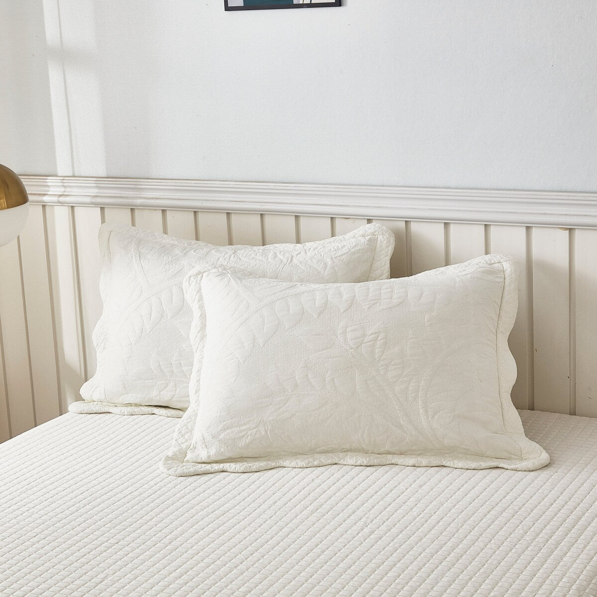 MarCielo 2-Piece 100% Cotton Embroidered Quilted Pillow Shams
