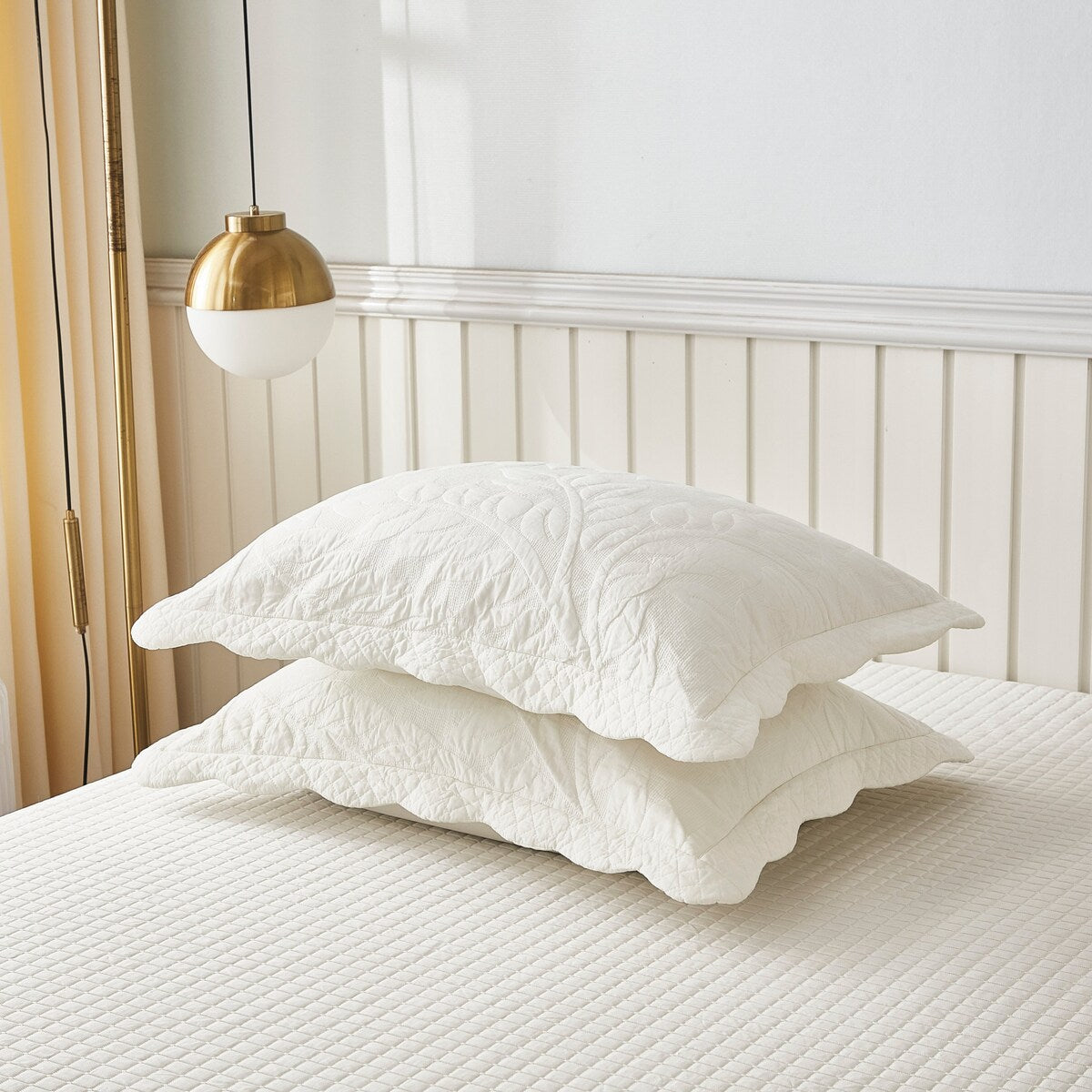 MarCielo 2-Piece 100% Cotton Embroidered Quilted Pillow Shams
