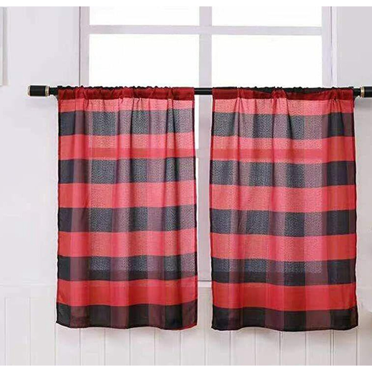 MarCielo 3 PCS Buffalo Check Plaid Window Kitchen Curtain With Tier