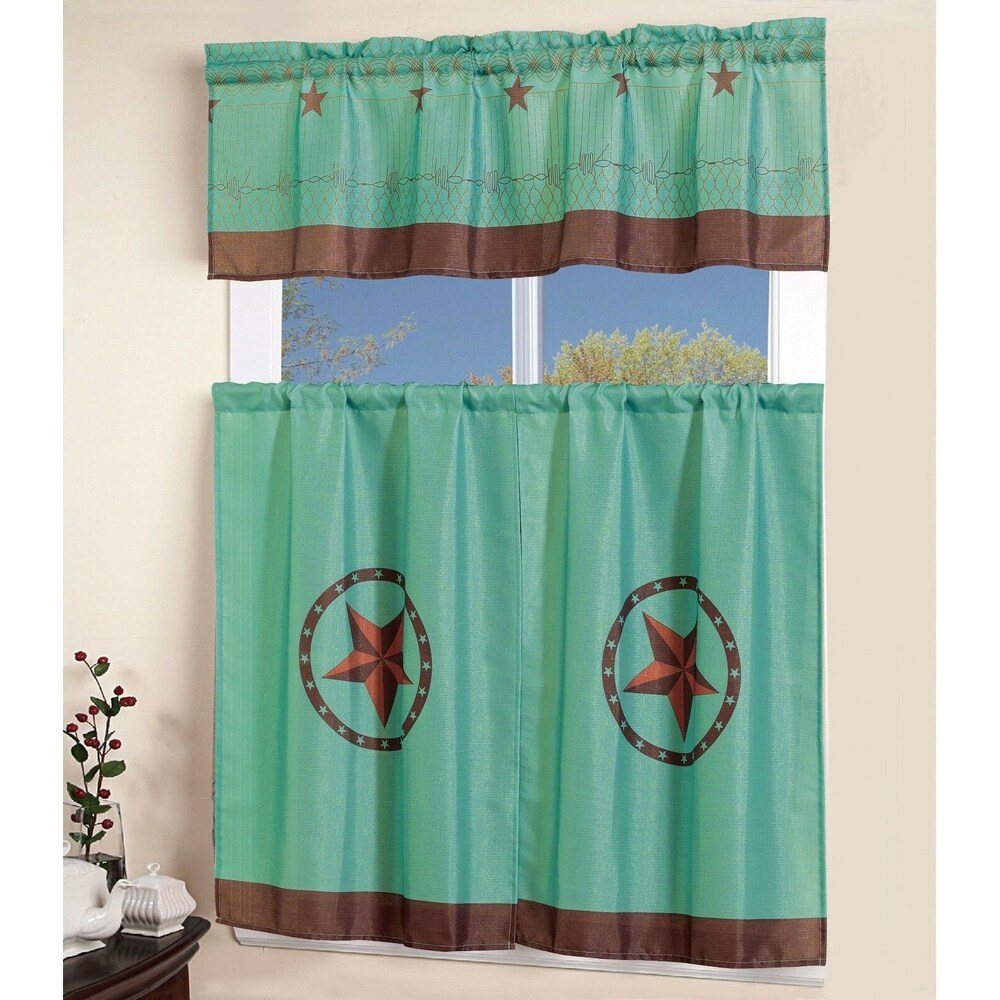 Porch & Den El Dorado Western Star 3-piece Kitchen Window Curtain Set