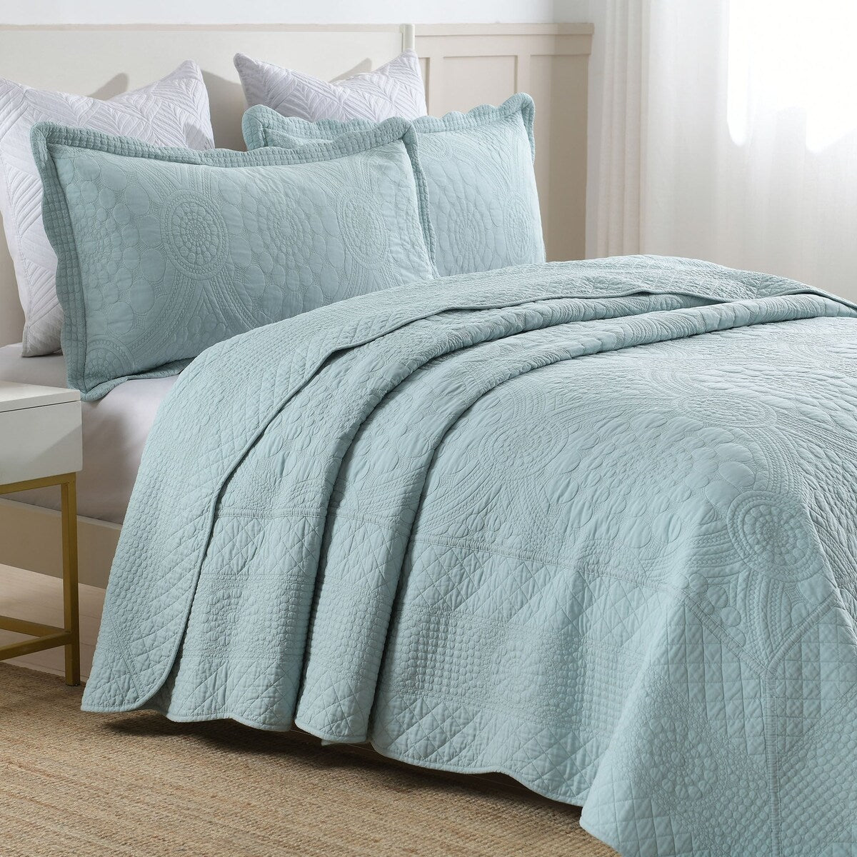 MarCielo 3Pcs 100% Cotton Oversized Quilt Bedspread Coverlet Set TF