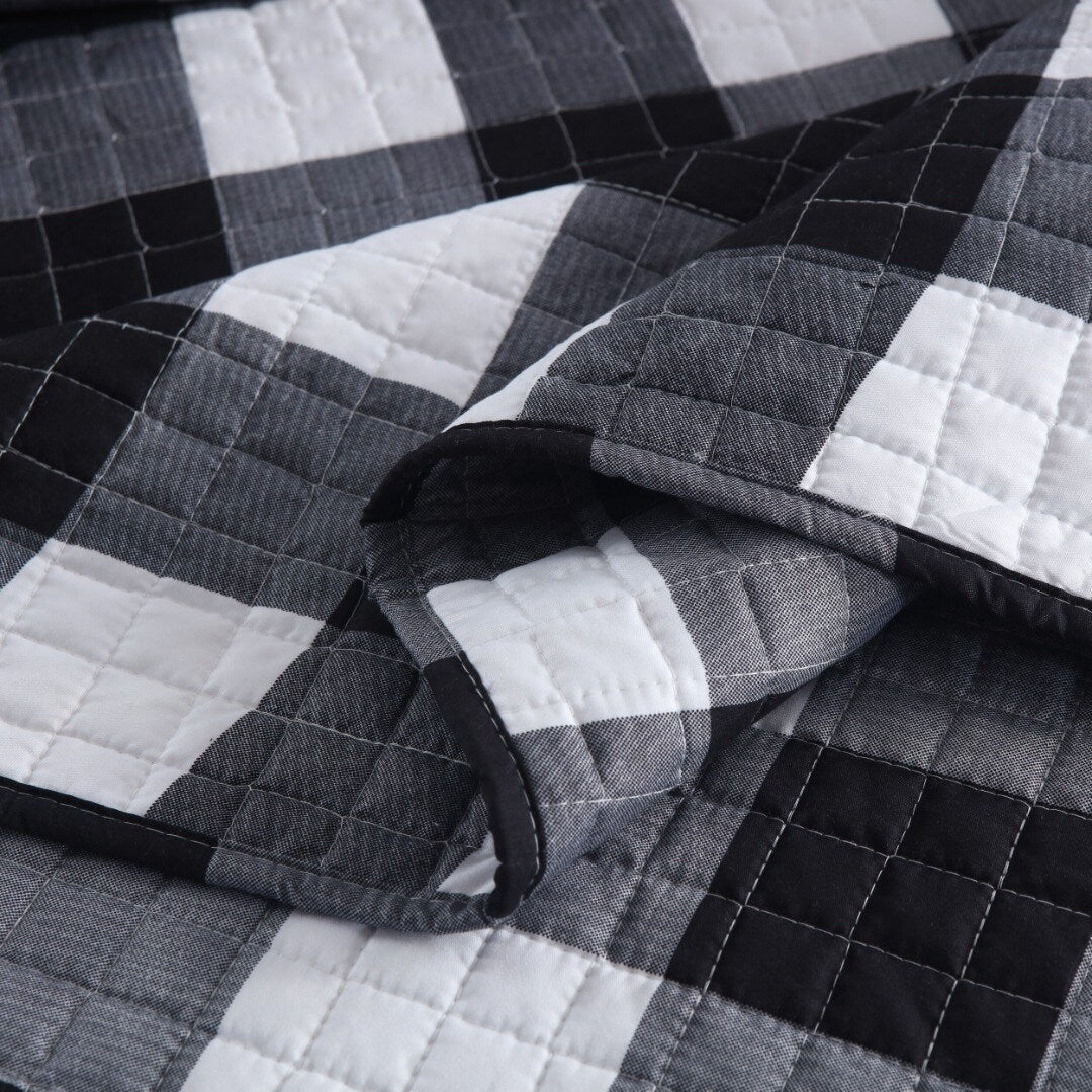 MarCielo 3Pcs Buffalo Plaid Check Quilt Bedspread Set B020