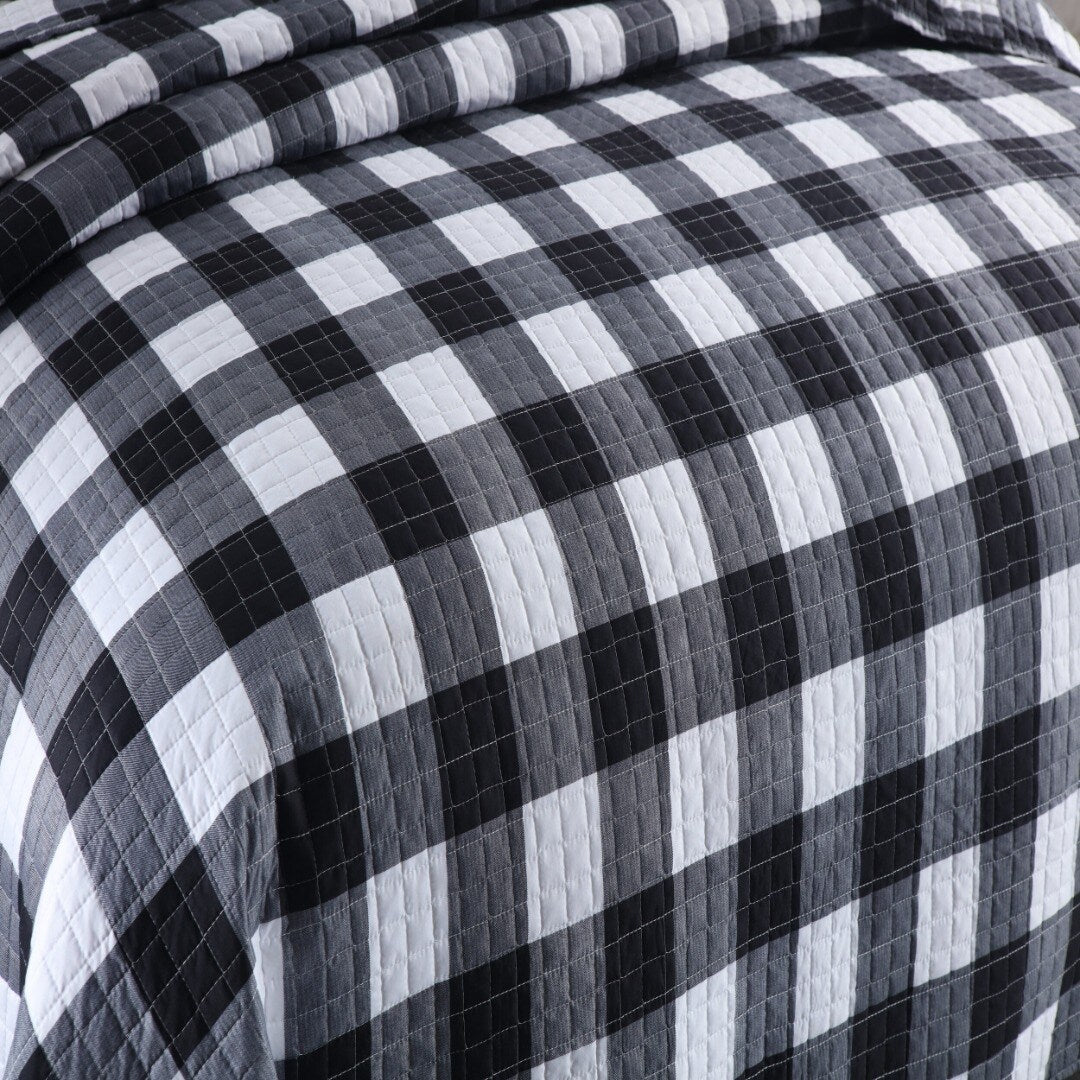 MarCielo 3Pcs Buffalo Plaid Check Quilt Bedspread Set B020