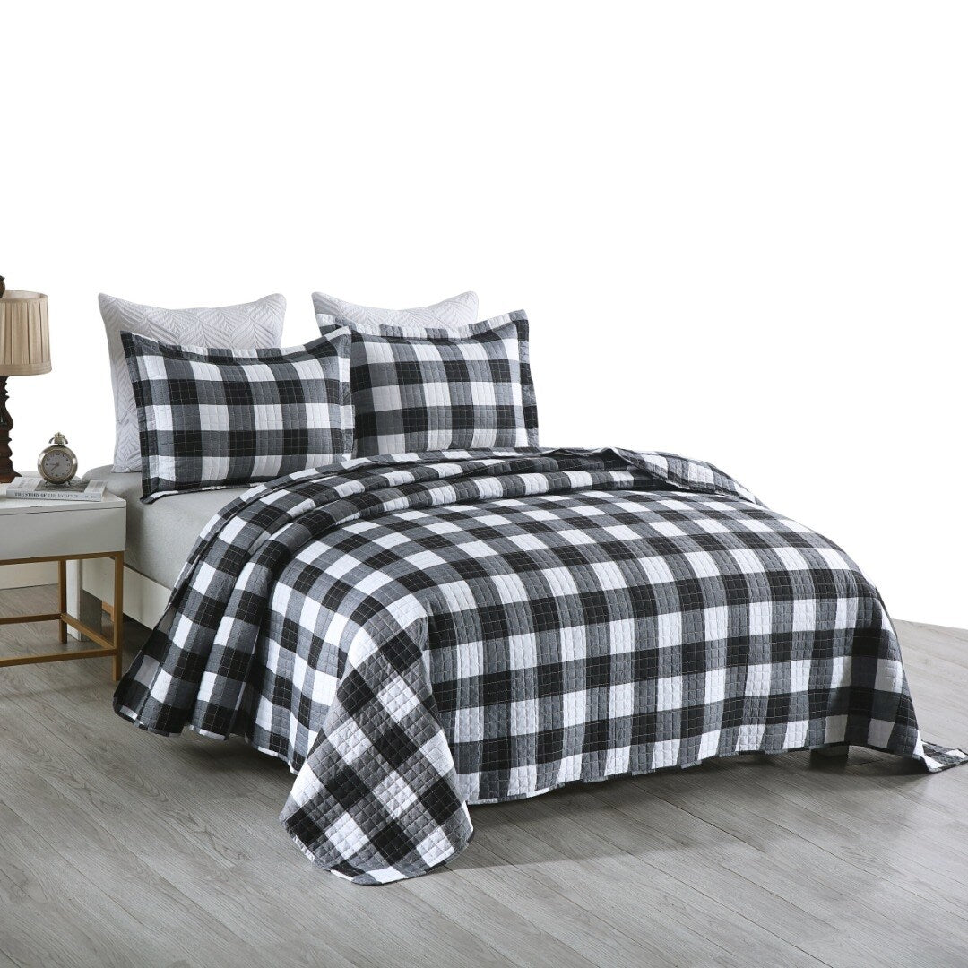 MarCielo 3Pcs Buffalo Plaid Check Quilt Bedspread Set B020