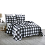 MarCielo 3Pcs Buffalo Plaid Check Quilt Bedspread Set B020