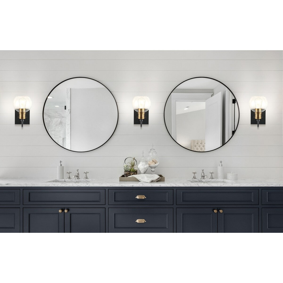 Marais Iron/Glass Rustic Vintage LED Vanity Light, Black/Brass Gold by JONATHAN Y