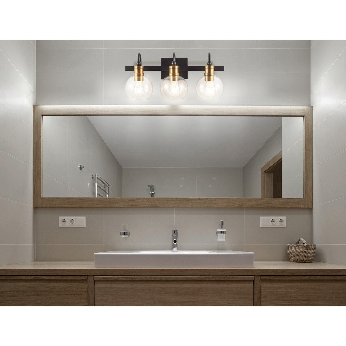Marais Iron/Glass Rustic Vintage LED Vanity Light, Black/Brass Gold by JONATHAN Y