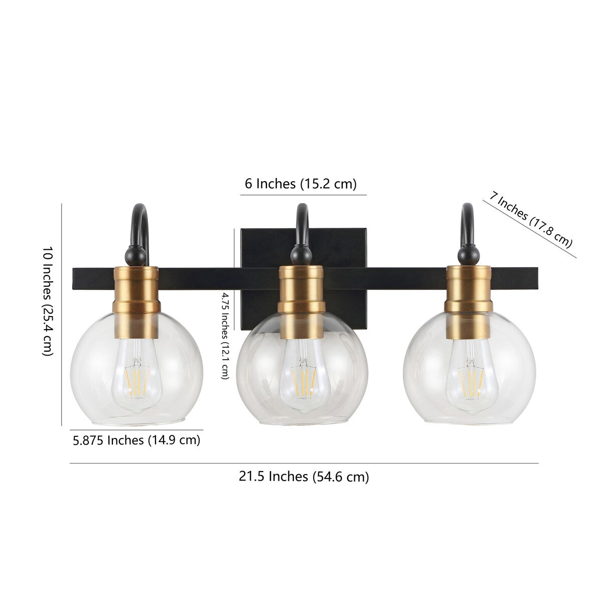 Marais Iron/Glass Rustic Vintage LED Vanity Light, Black/Brass Gold by JONATHAN Y
