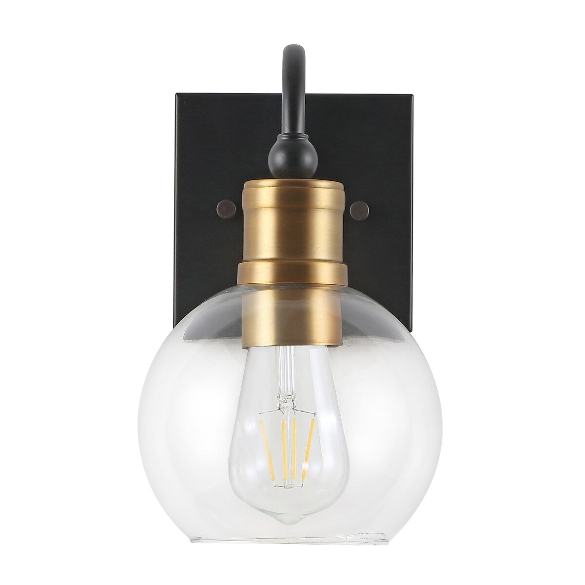 Marais Iron/Glass Rustic Vintage LED Vanity Light, Black/Brass Gold by JONATHAN Y