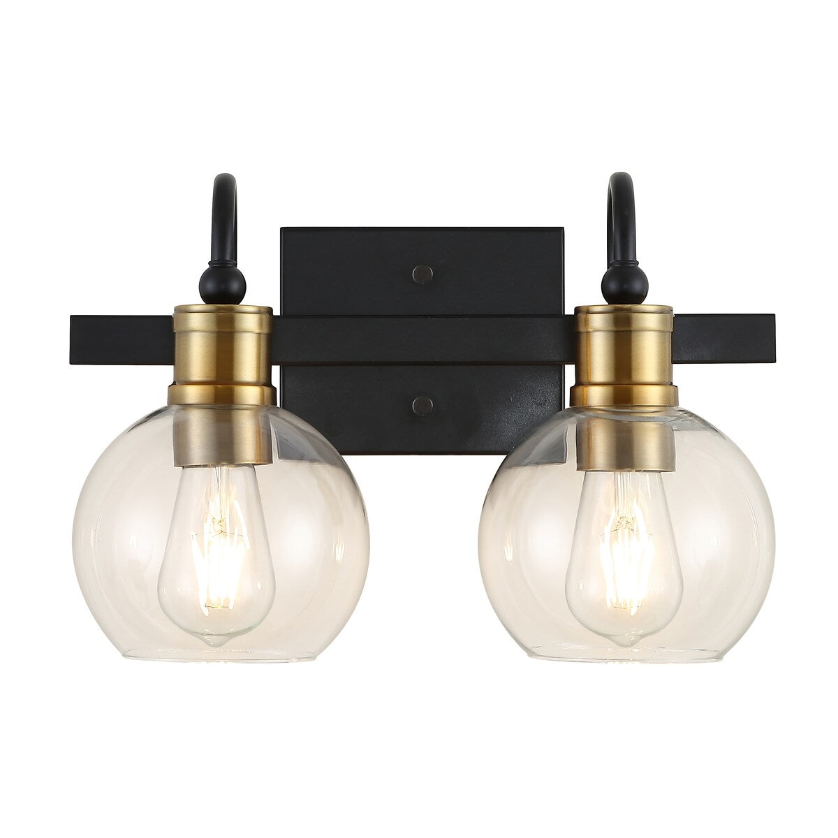 Marais Iron/Glass Rustic Vintage LED Vanity Light, Black/Brass Gold by JONATHAN Y