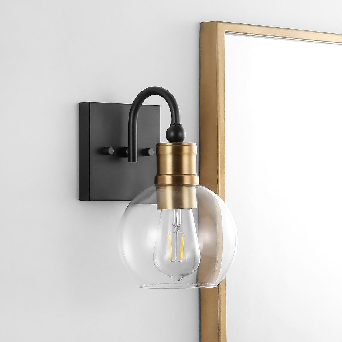 Marais Iron/Glass Rustic Vintage LED Vanity Light, Black/Brass Gold by JONATHAN Y