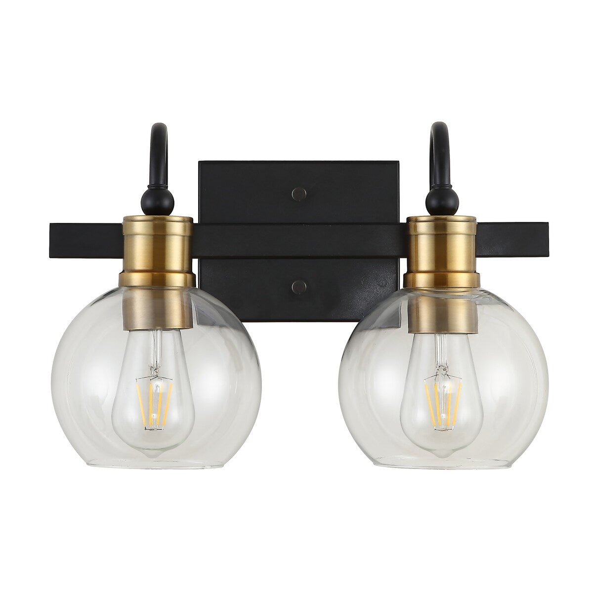 Marais Iron/Glass Rustic Vintage LED Vanity Light, Black/Brass Gold by JONATHAN Y