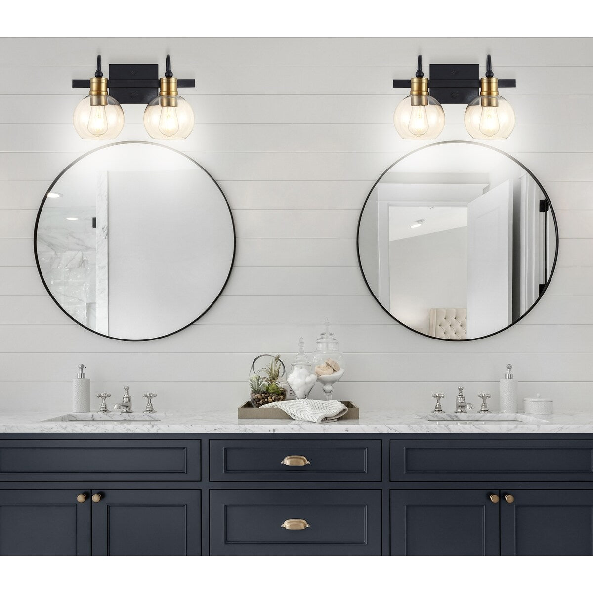 Marais Iron/Glass Rustic Vintage LED Vanity Light, Black/Brass Gold by JONATHAN Y
