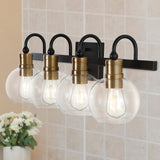 Marais Iron/Glass Rustic Vintage LED Vanity Light, Black/Brass Gold by JONATHAN Y