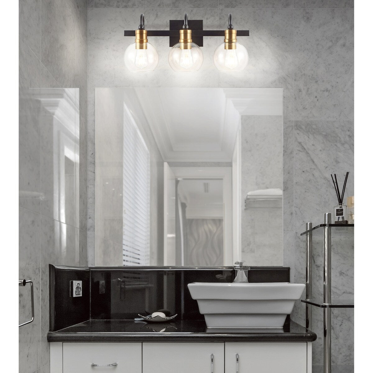 Marais Iron/Glass Rustic Vintage LED Vanity Light, Black/Brass Gold by JONATHAN Y