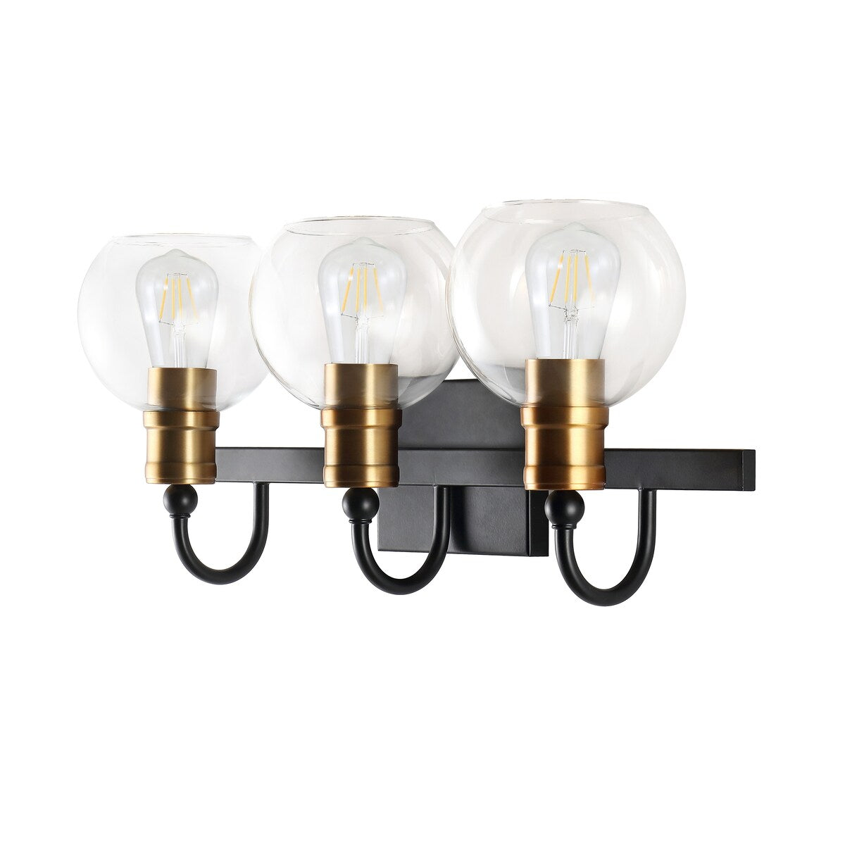 Marais Iron/Glass Rustic Vintage LED Vanity Light, Black/Brass Gold by JONATHAN Y