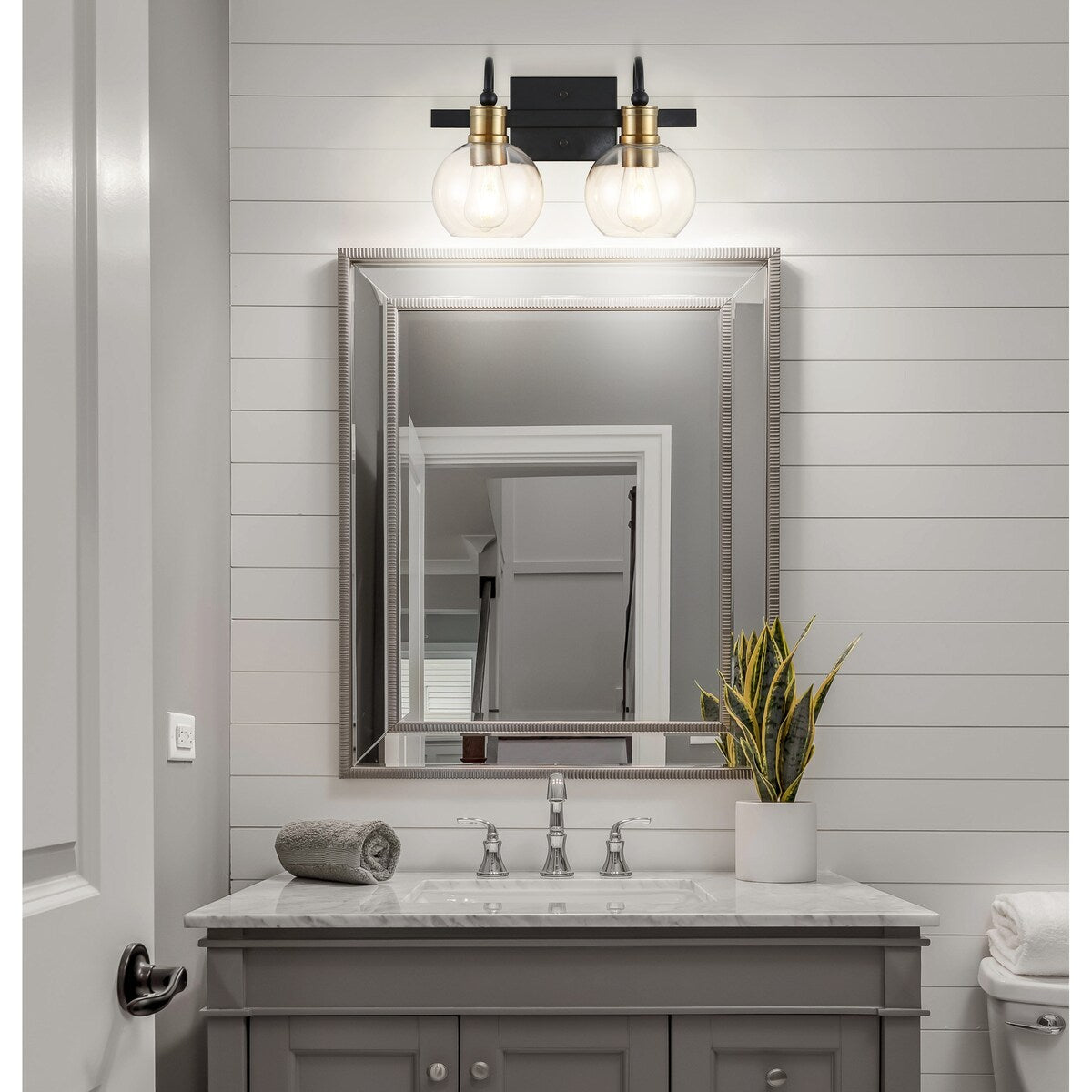 Marais Iron/Glass Rustic Vintage LED Vanity Light, Black/Brass Gold by JONATHAN Y