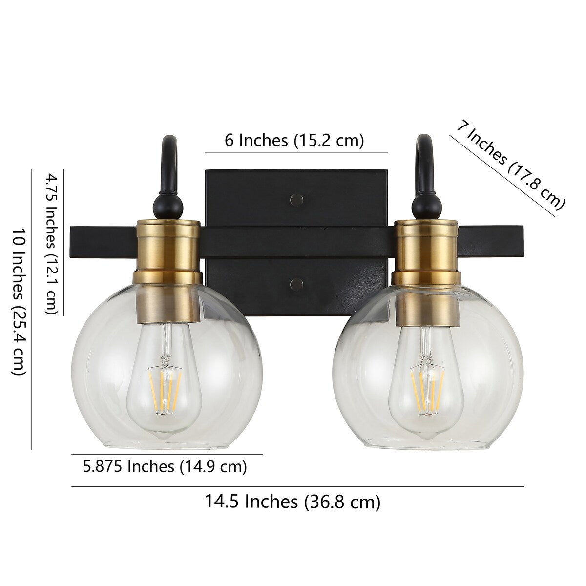 Marais Iron/Glass Rustic Vintage LED Vanity Light, Black/Brass Gold by JONATHAN Y