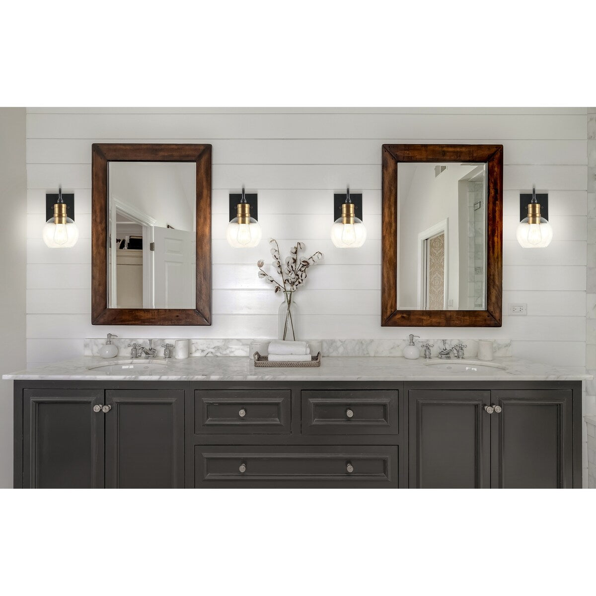 Marais Iron/Glass Rustic Vintage LED Vanity Light, Black/Brass Gold by JONATHAN Y