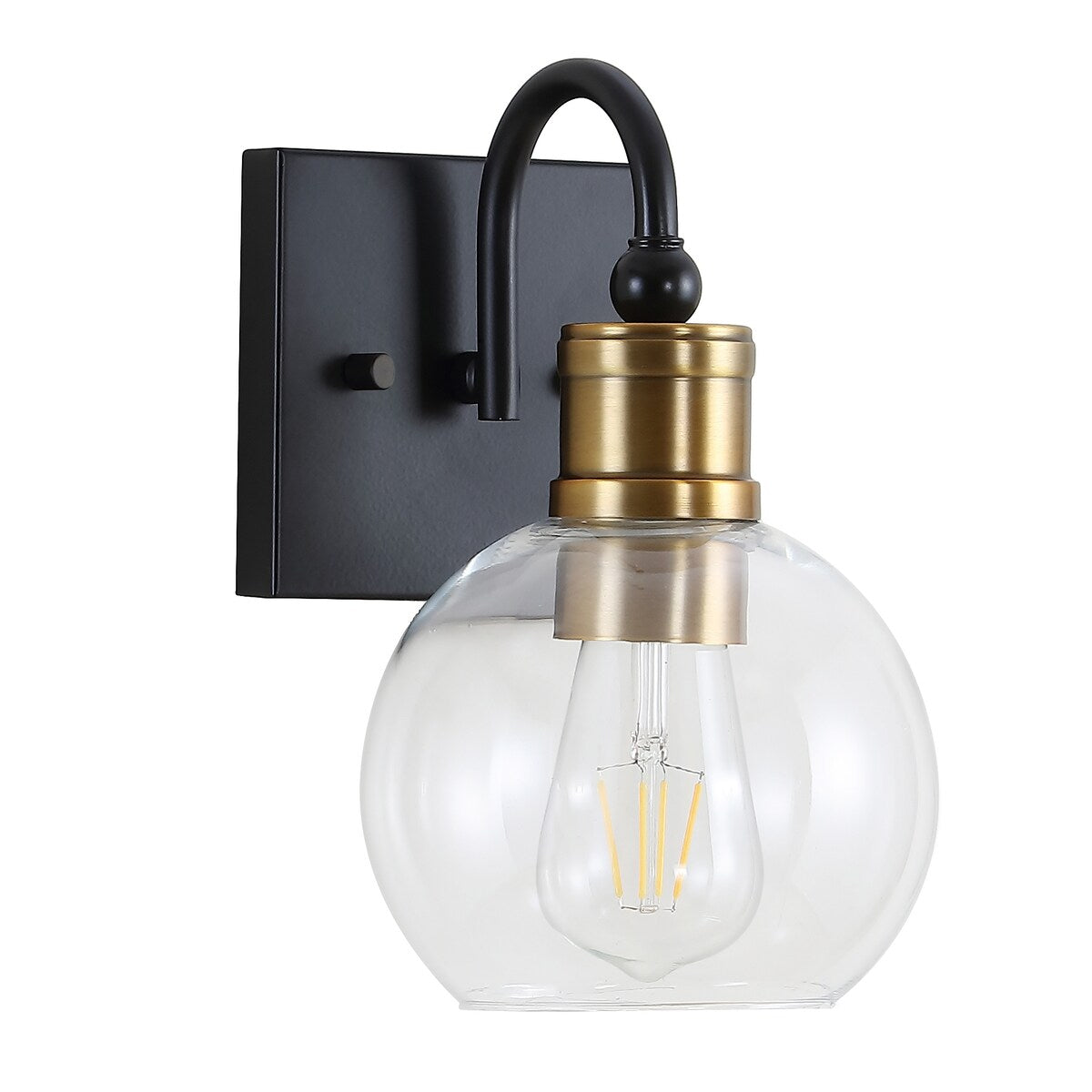 Marais Iron/Glass Rustic Vintage LED Vanity Light, Black/Brass Gold by JONATHAN Y