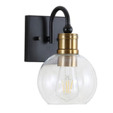 Marais Iron/Glass Rustic Vintage LED Vanity Light, Black/Brass Gold by JONATHAN Y
