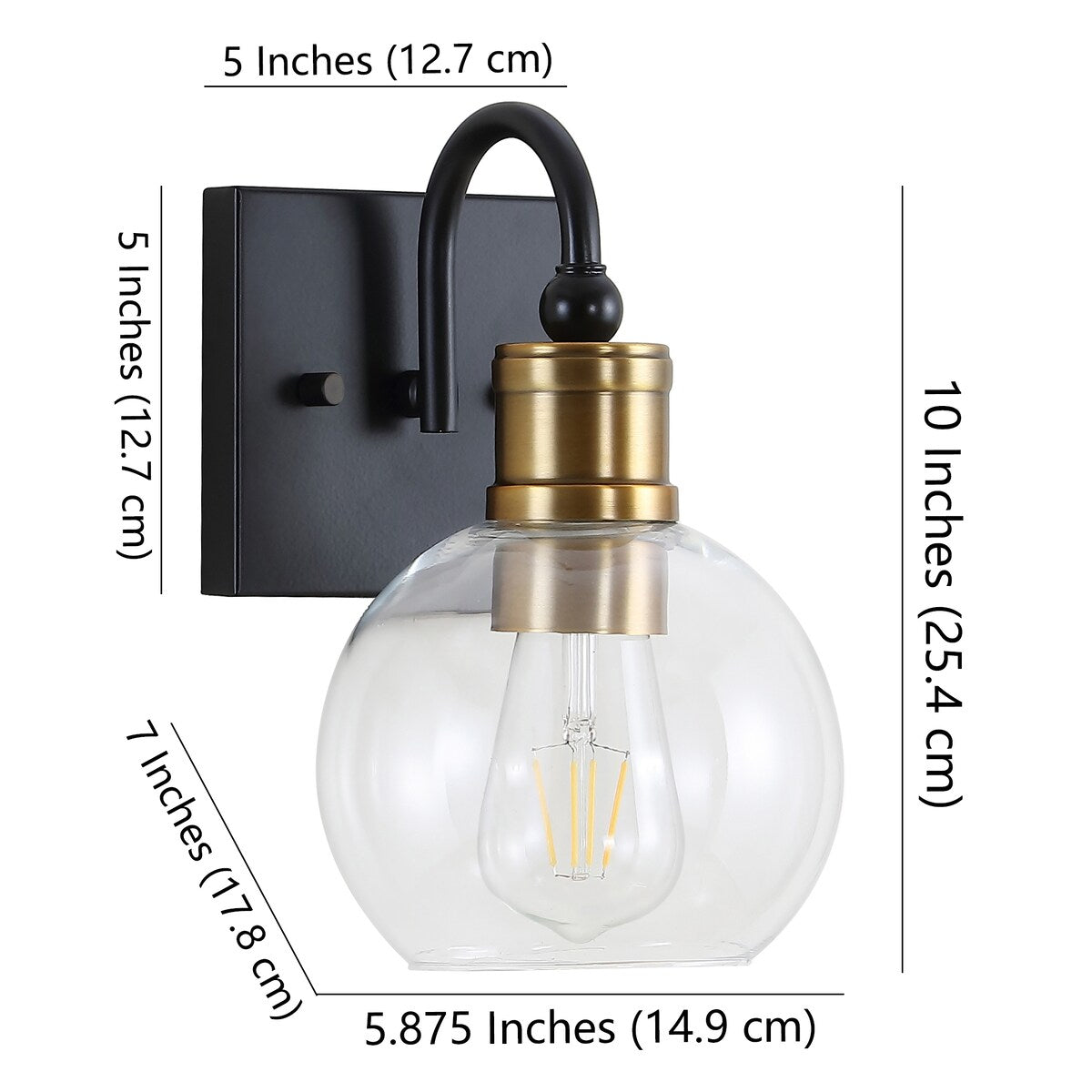 Marais Iron/Glass Rustic Vintage LED Vanity Light, Black/Brass Gold by JONATHAN Y