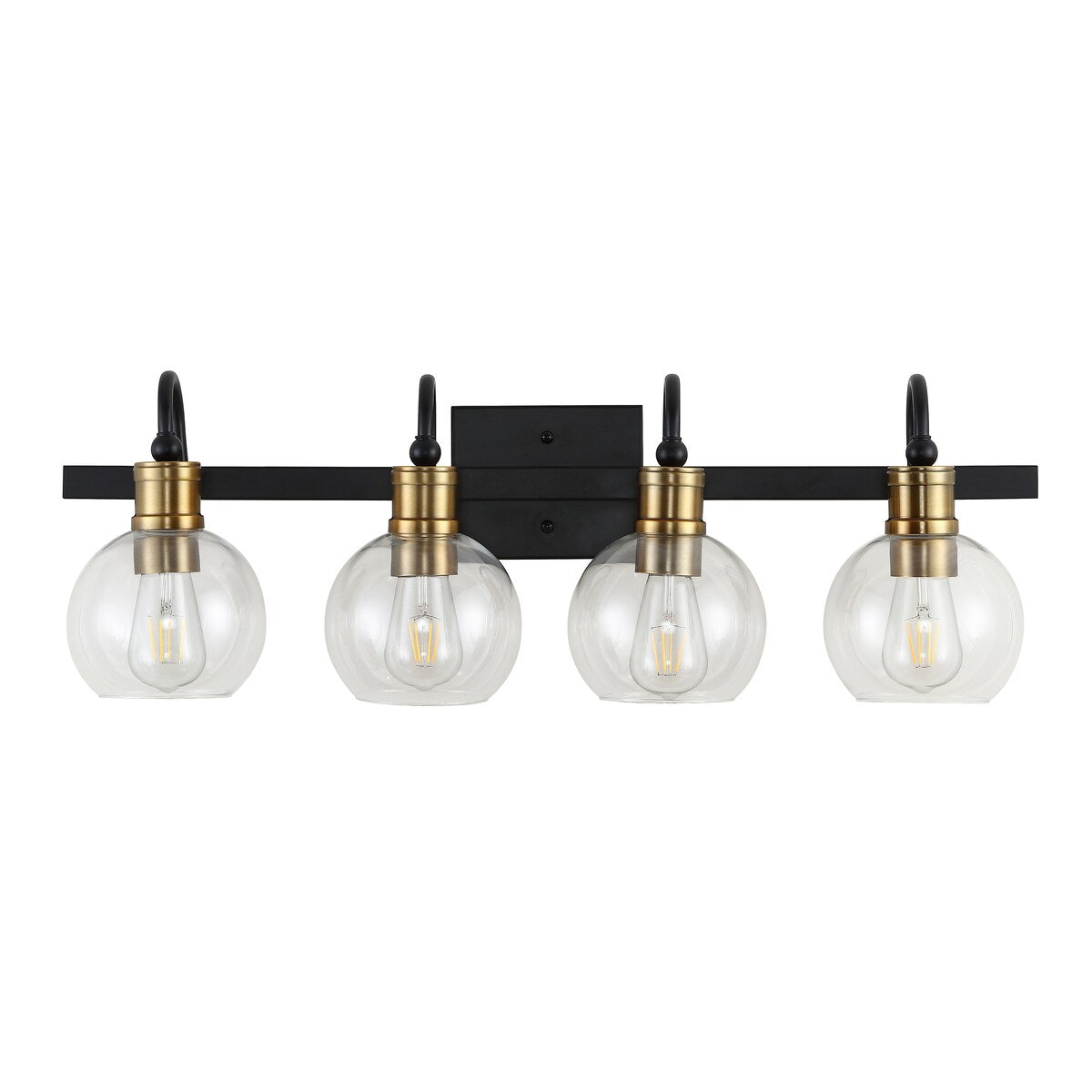 Marais Iron/Glass Rustic Vintage LED Vanity Light, Black/Brass Gold by JONATHAN Y