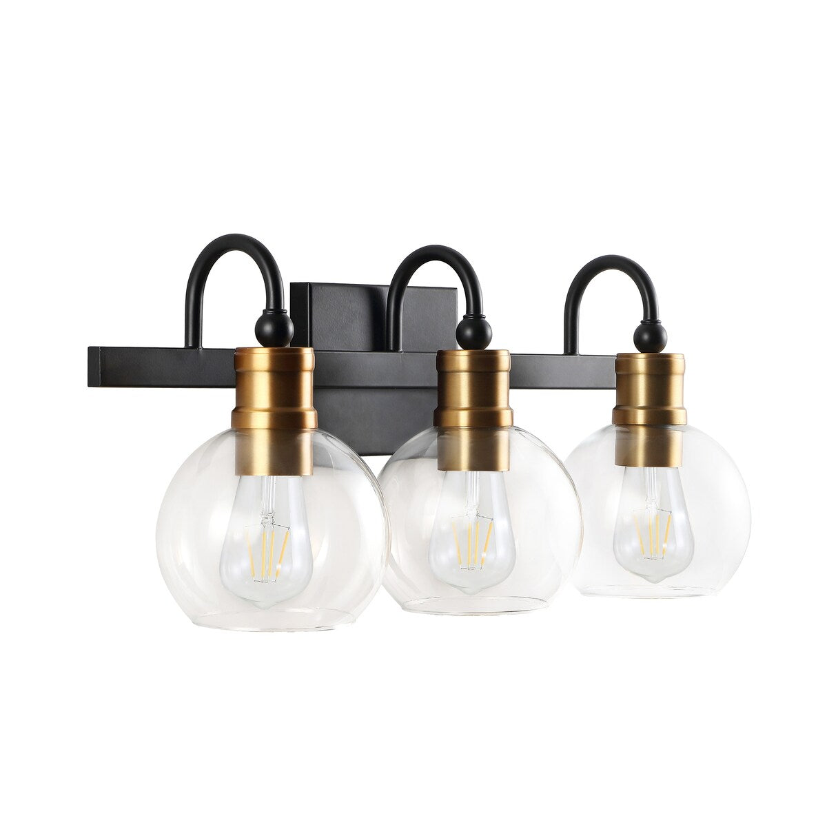 Marais Iron/Glass Rustic Vintage LED Vanity Light, Black/Brass Gold by JONATHAN Y