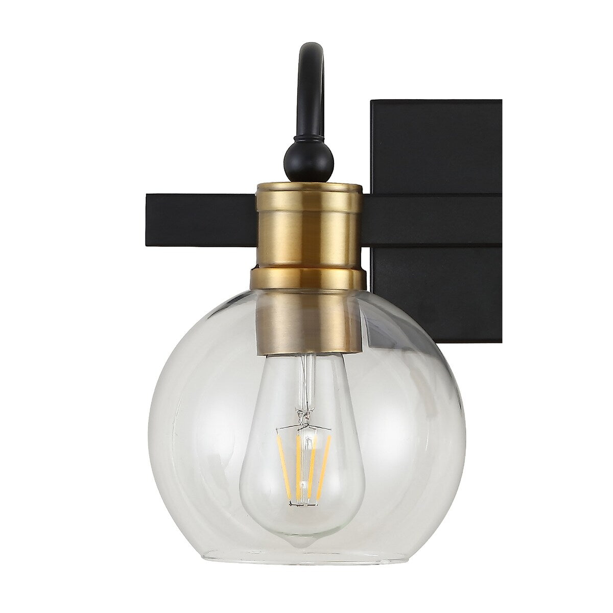 Marais Iron/Glass Rustic Vintage LED Vanity Light, Black/Brass Gold by JONATHAN Y