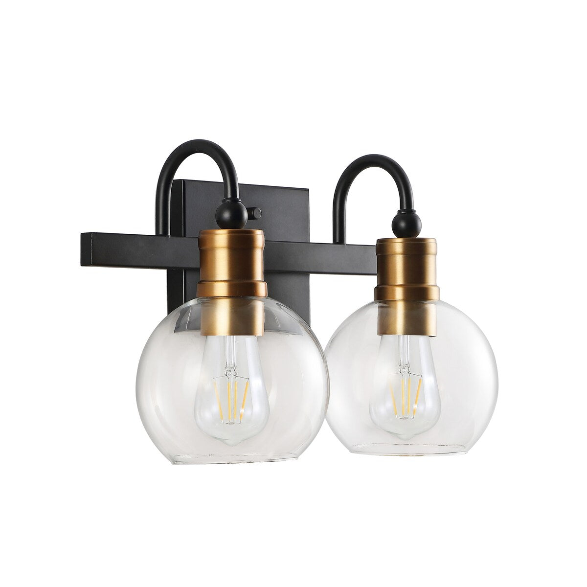 Marais Iron/Glass Rustic Vintage LED Vanity Light, Black/Brass Gold by JONATHAN Y