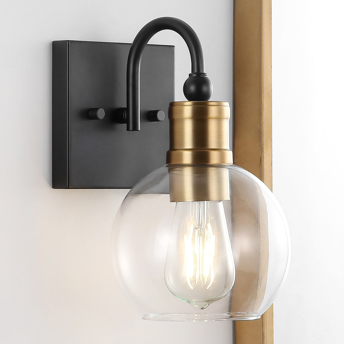 Marais Iron/Glass Rustic Vintage LED Vanity Light, Black/Brass Gold by JONATHAN Y