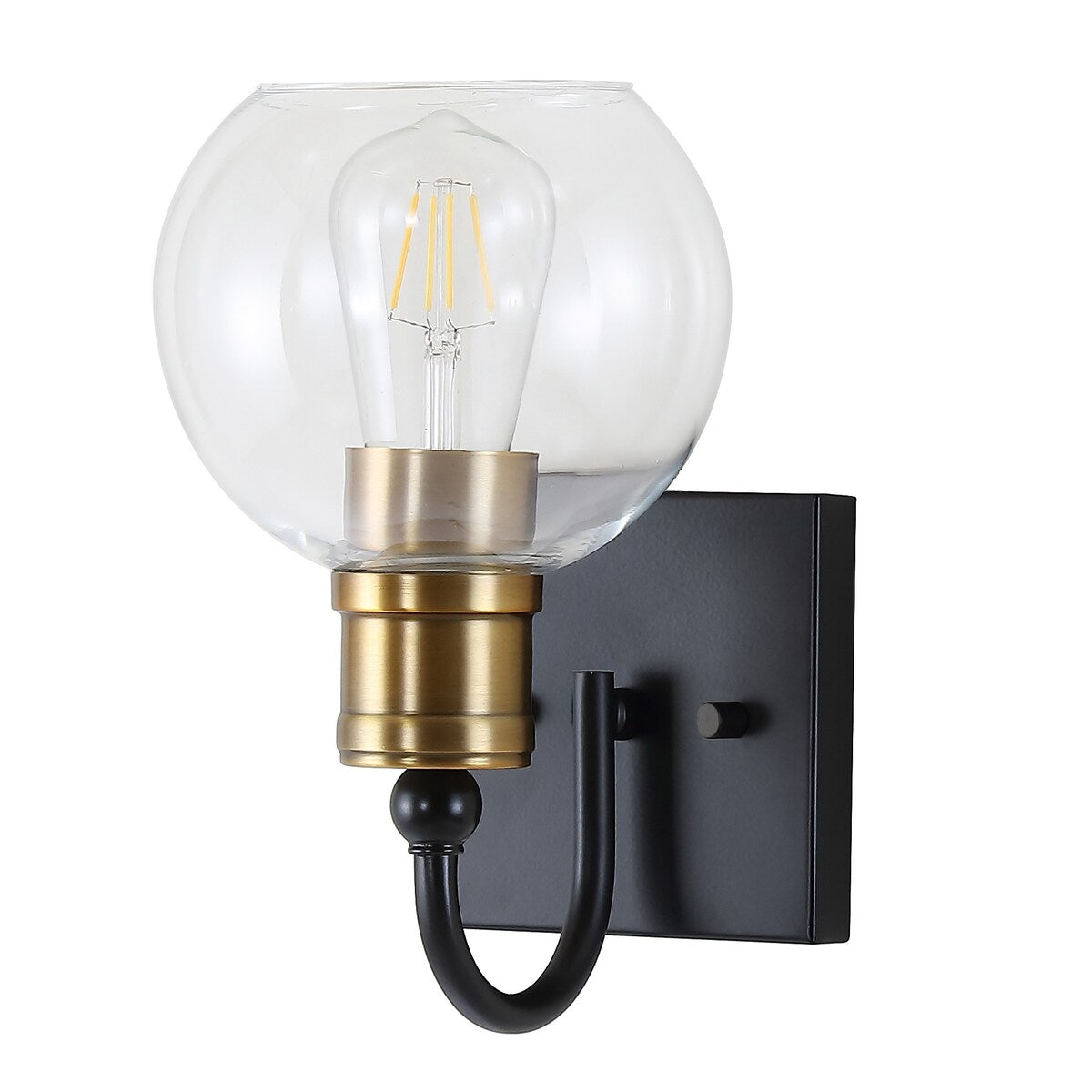 Marais Iron/Glass Rustic Vintage LED Vanity Light, Black/Brass Gold by JONATHAN Y