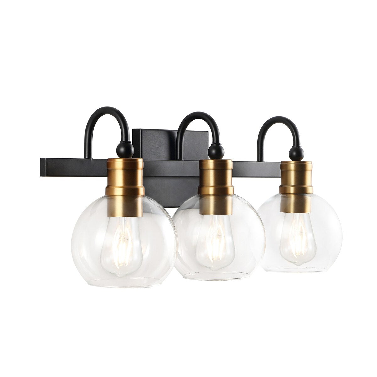 Marais Iron/Glass Rustic Vintage LED Vanity Light, Black/Brass Gold by JONATHAN Y