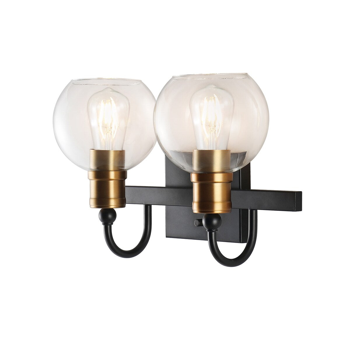 Marais Iron/Glass Rustic Vintage LED Vanity Light, Black/Brass Gold by JONATHAN Y
