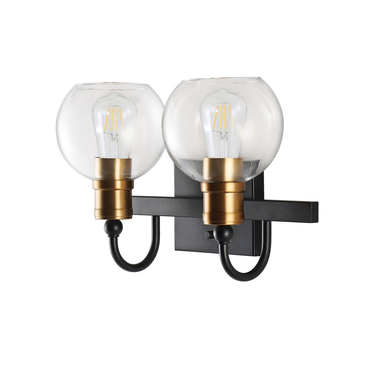 Marais Iron/Glass Rustic Vintage LED Vanity Light, Black/Brass Gold by JONATHAN Y