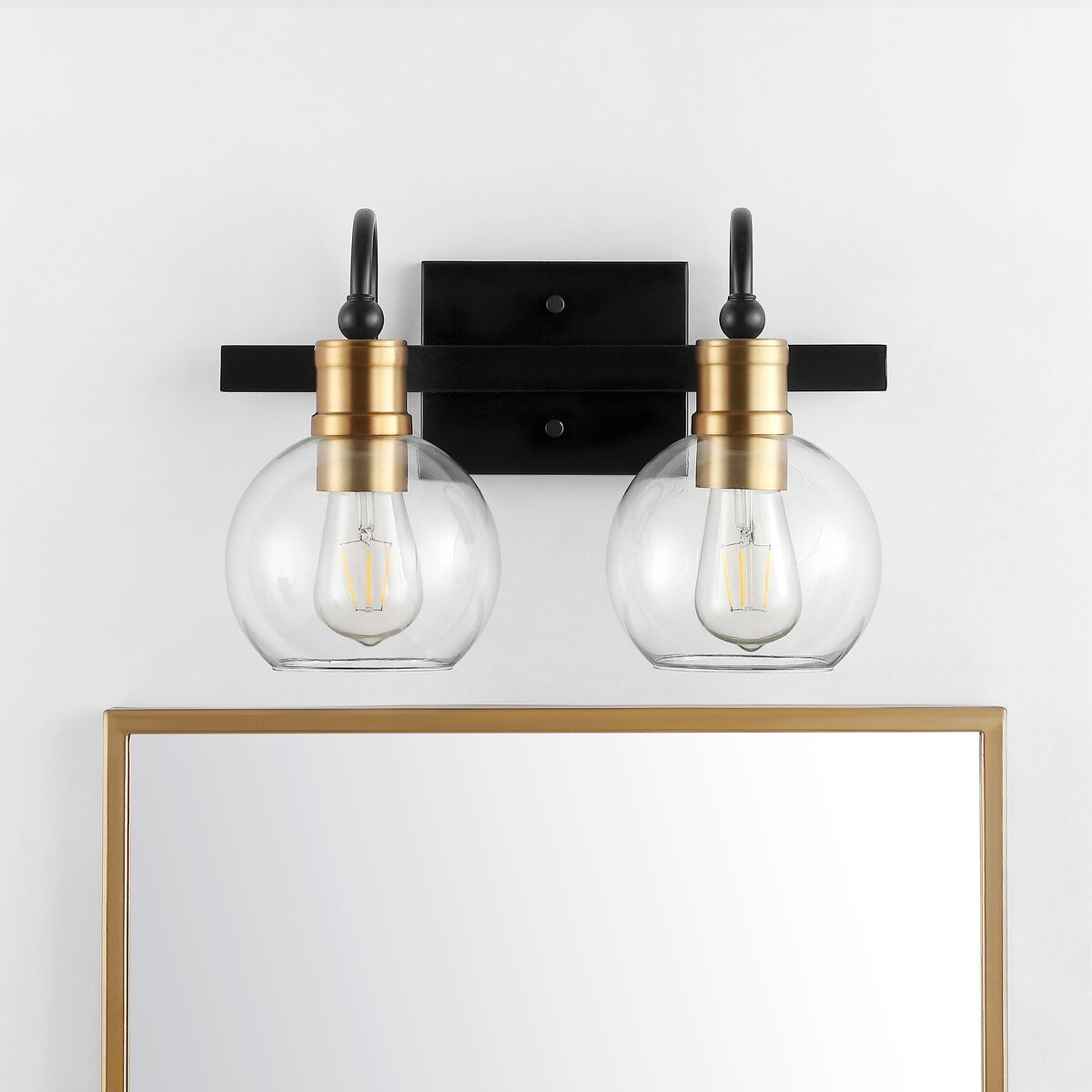 Marais Iron/Glass Rustic Vintage LED Vanity Light, Black/Brass Gold by JONATHAN Y