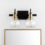 Marais Iron/Glass Rustic Vintage LED Vanity Light, Black/Brass Gold by JONATHAN Y