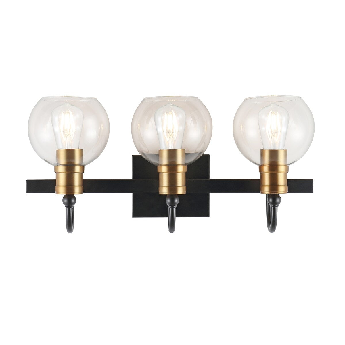Marais Iron/Glass Rustic Vintage LED Vanity Light, Black/Brass Gold by JONATHAN Y