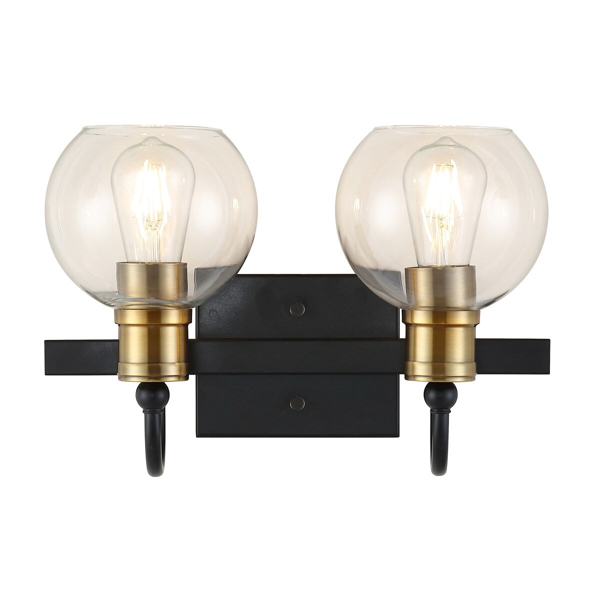 Marais Iron/Glass Rustic Vintage LED Vanity Light, Black/Brass Gold by JONATHAN Y