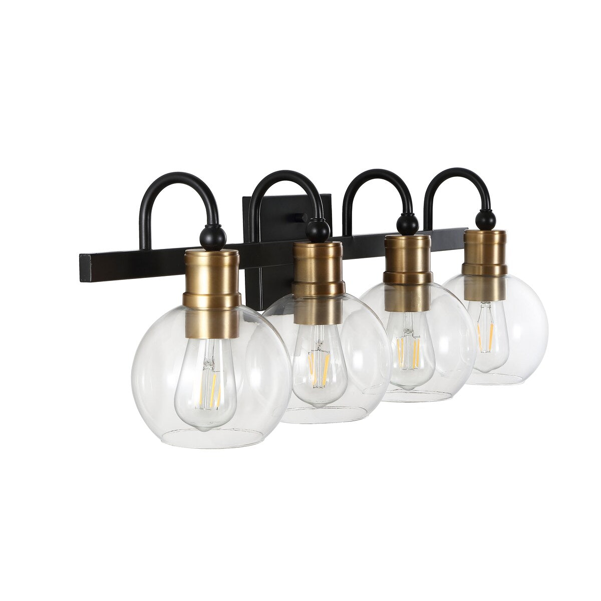 Marais Iron/Glass Rustic Vintage LED Vanity Light, Black/Brass Gold by JONATHAN Y