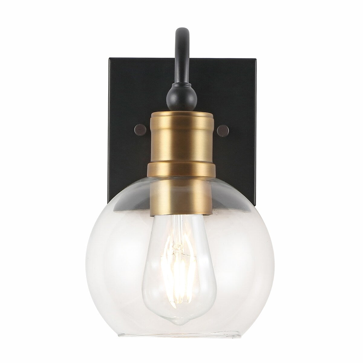 Marais Iron/Glass Rustic Vintage LED Vanity Light, Black/Brass Gold by JONATHAN Y