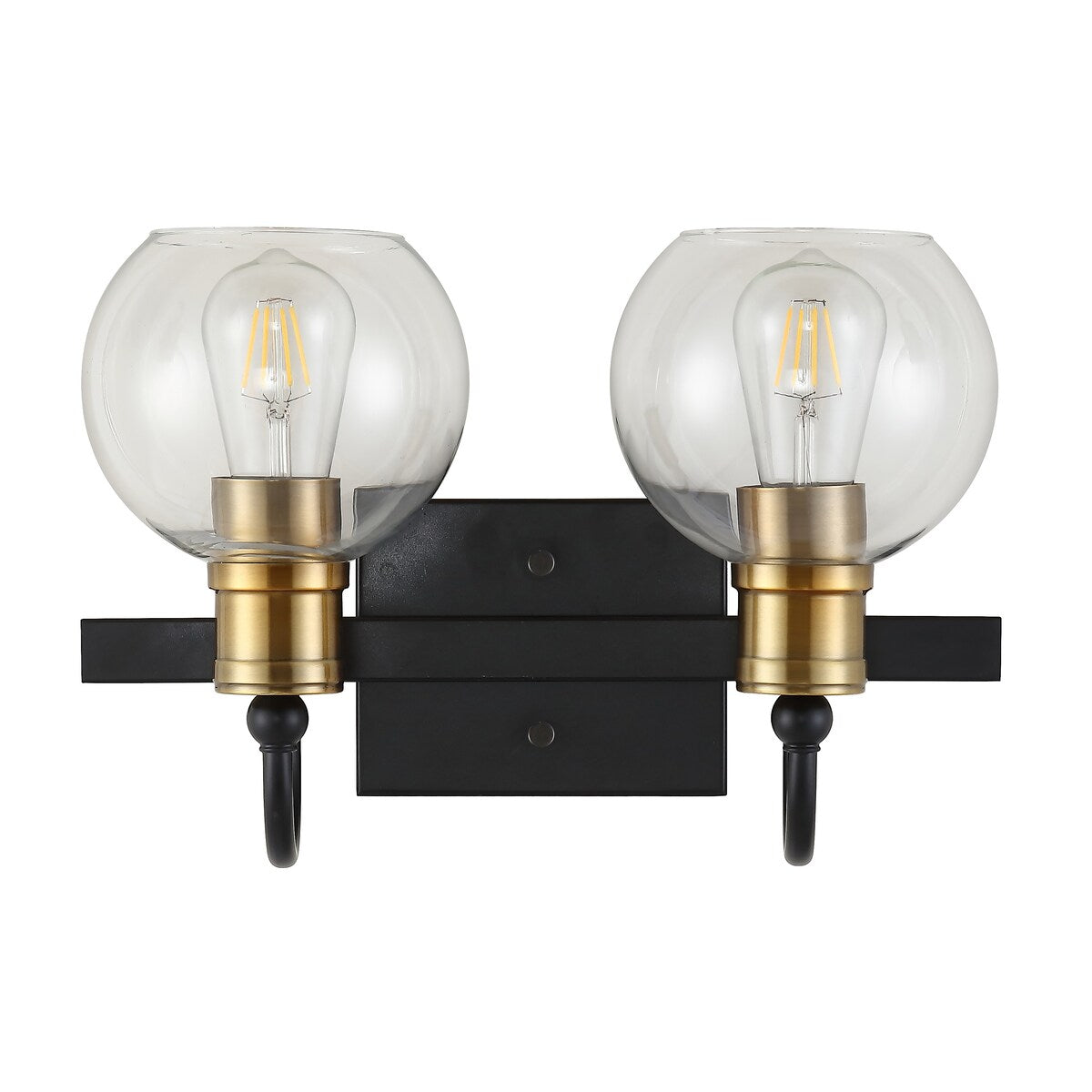 Marais Iron/Glass Rustic Vintage LED Vanity Light, Black/Brass Gold by JONATHAN Y