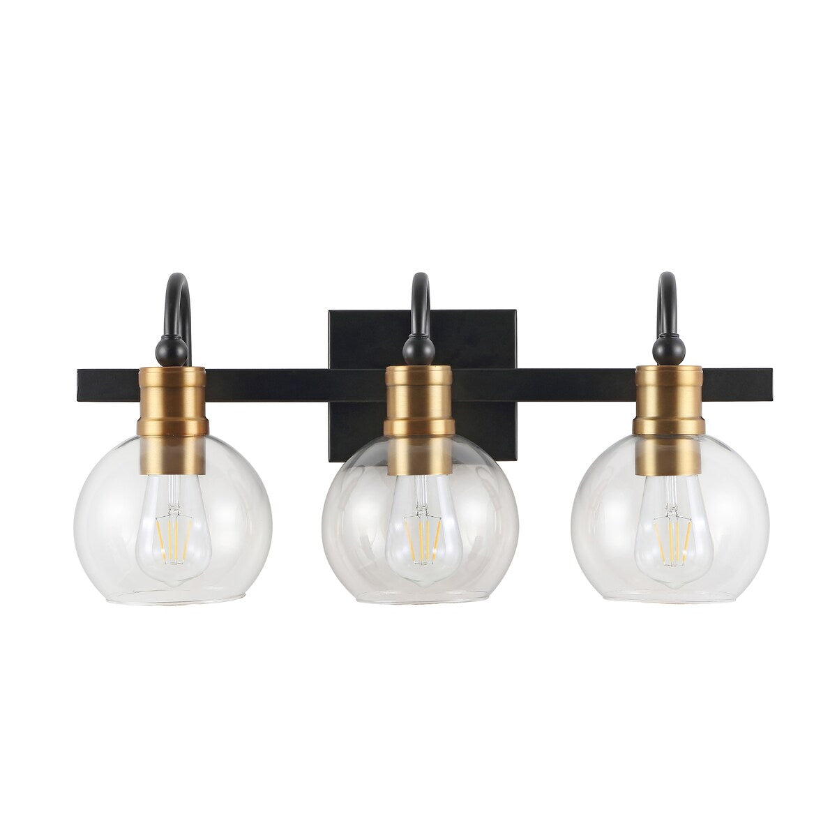 Marais Iron/Glass Rustic Vintage LED Vanity Light, Black/Brass Gold by JONATHAN Y