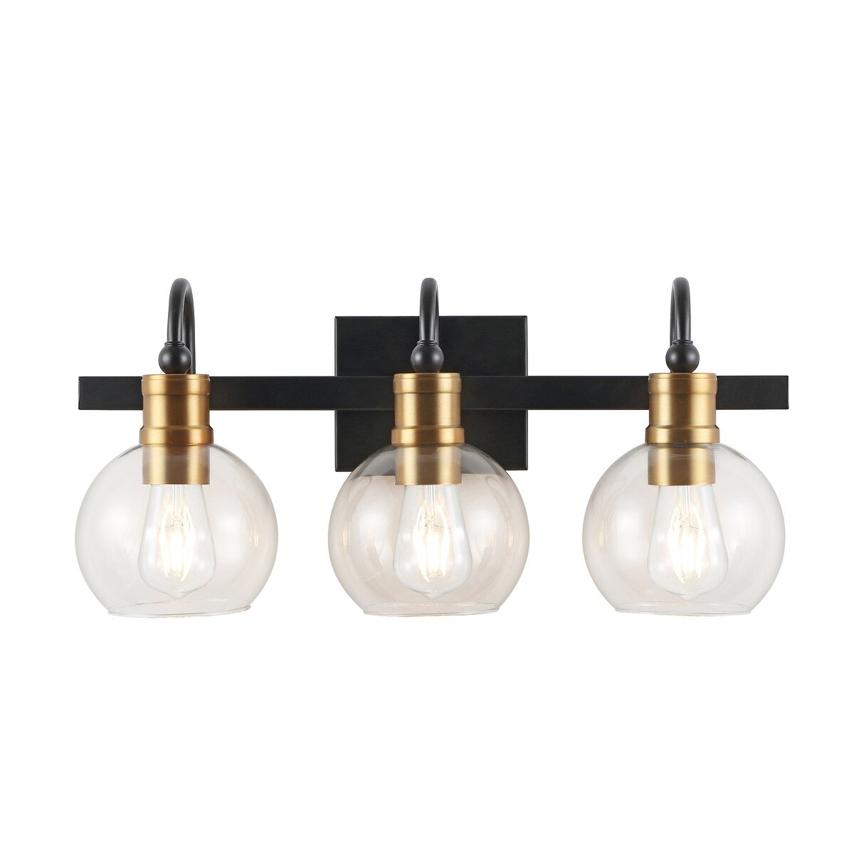 Marais Iron/Glass Rustic Vintage LED Vanity Light, Black/Brass Gold by JONATHAN Y