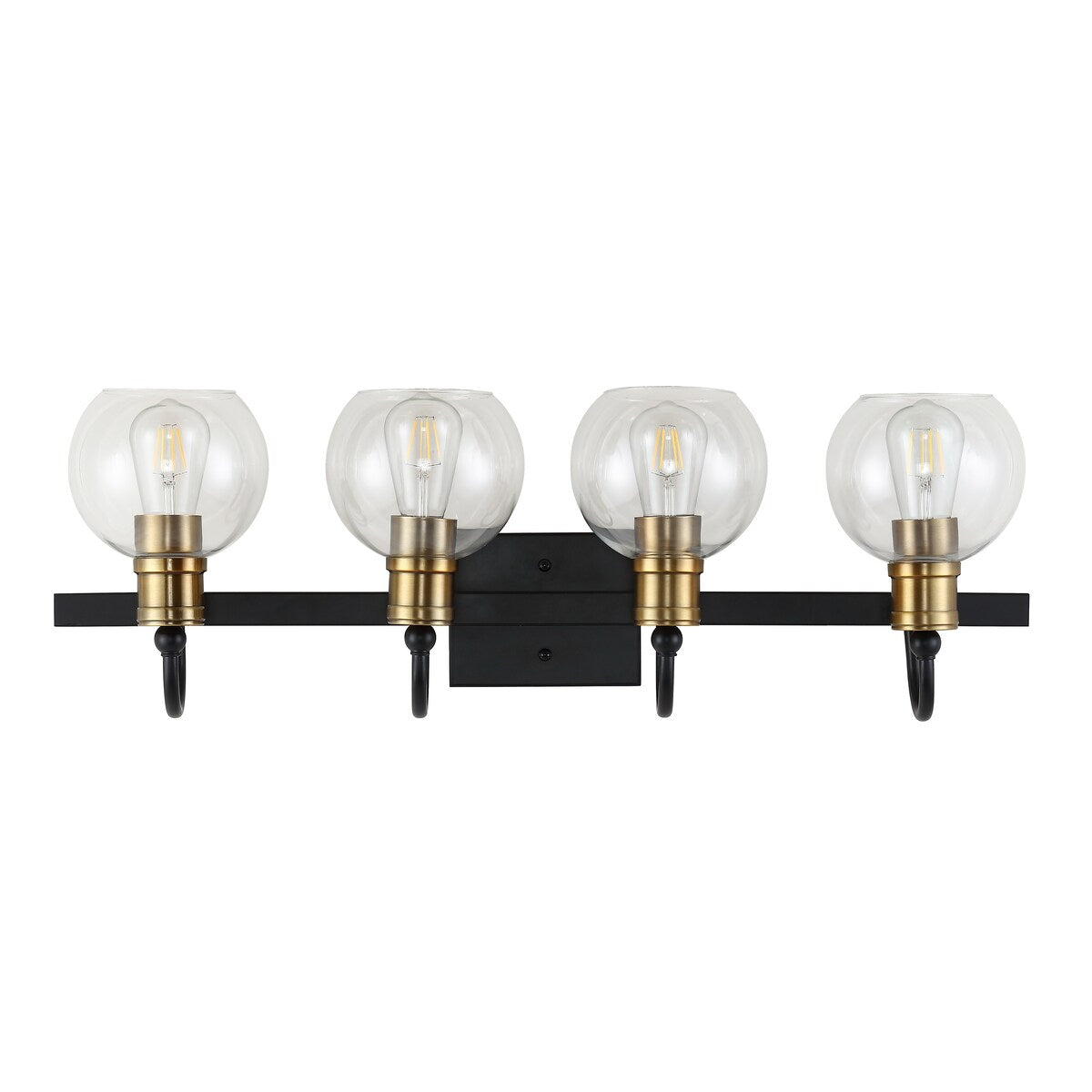 Marais Iron/Glass Rustic Vintage LED Vanity Light, Black/Brass Gold by JONATHAN Y
