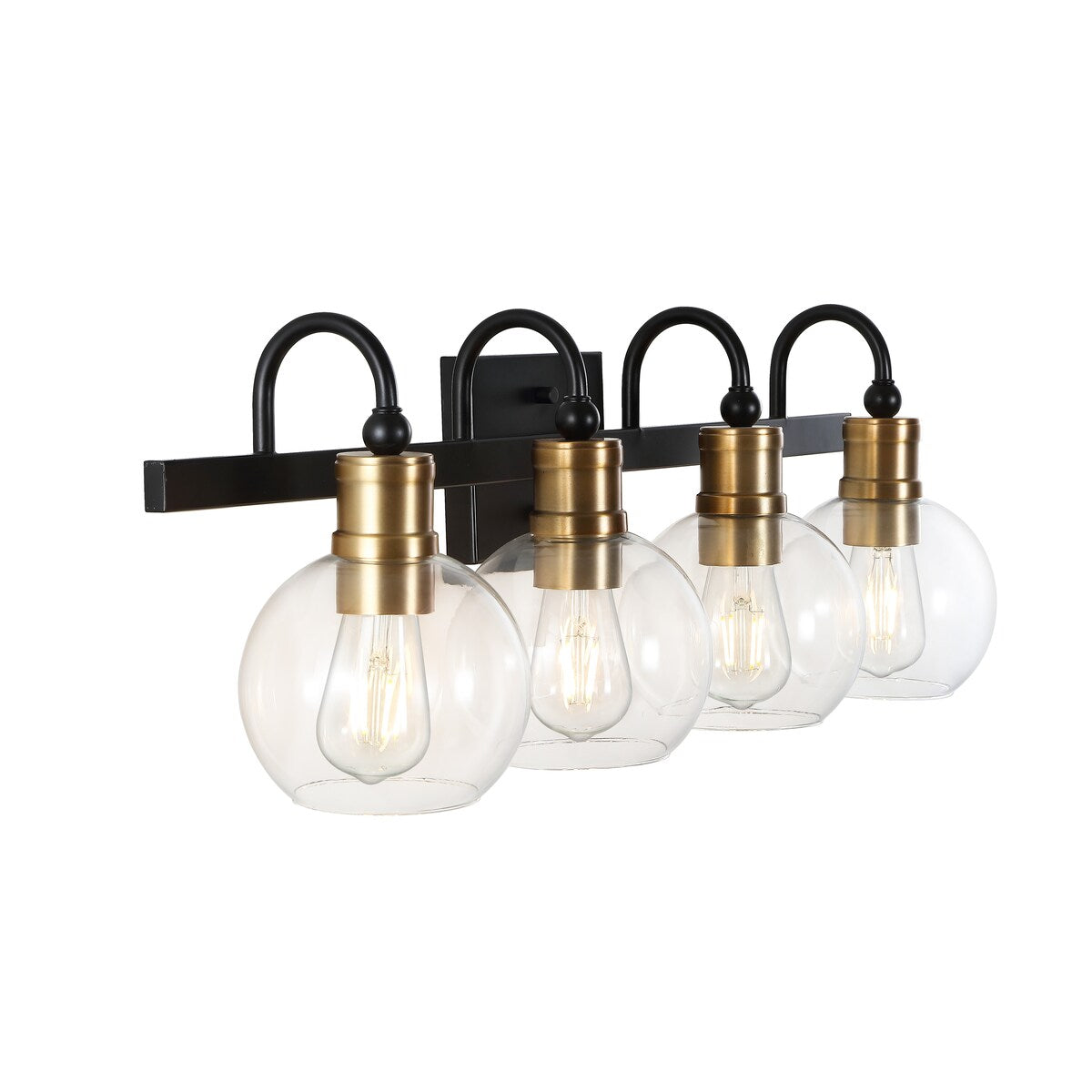 Marais Iron/Glass Rustic Vintage LED Vanity Light, Black/Brass Gold by JONATHAN Y