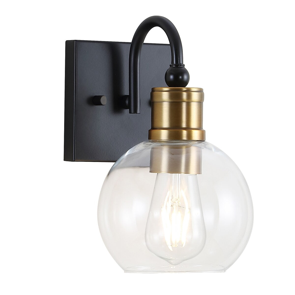 Marais Iron/Glass Rustic Vintage LED Vanity Light, Black/Brass Gold by JONATHAN Y