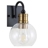 Marais Iron/Glass Rustic Vintage LED Vanity Light, Black/Brass Gold by JONATHAN Y