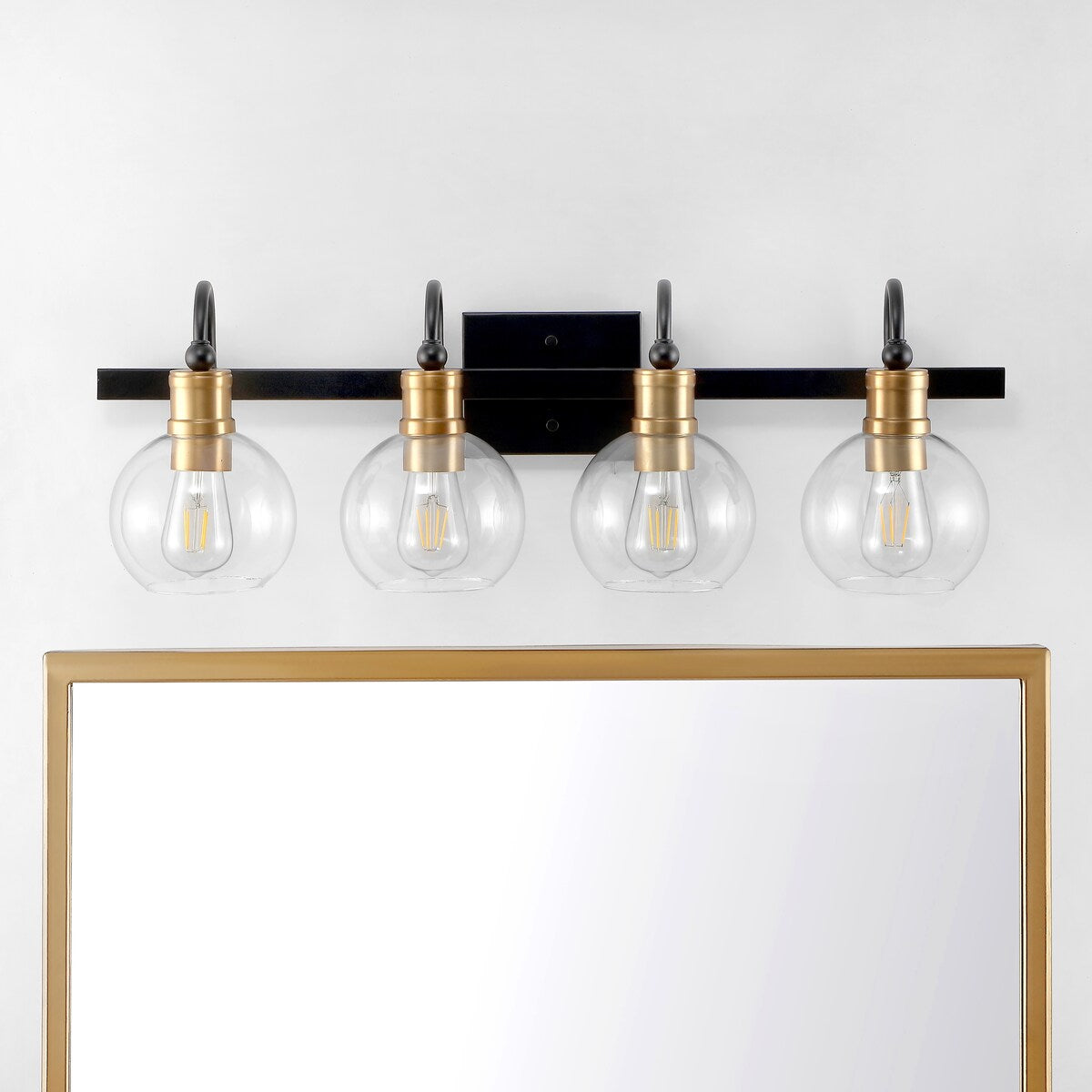 Marais Iron/Glass Rustic Vintage LED Vanity Light, Black/Brass Gold by JONATHAN Y